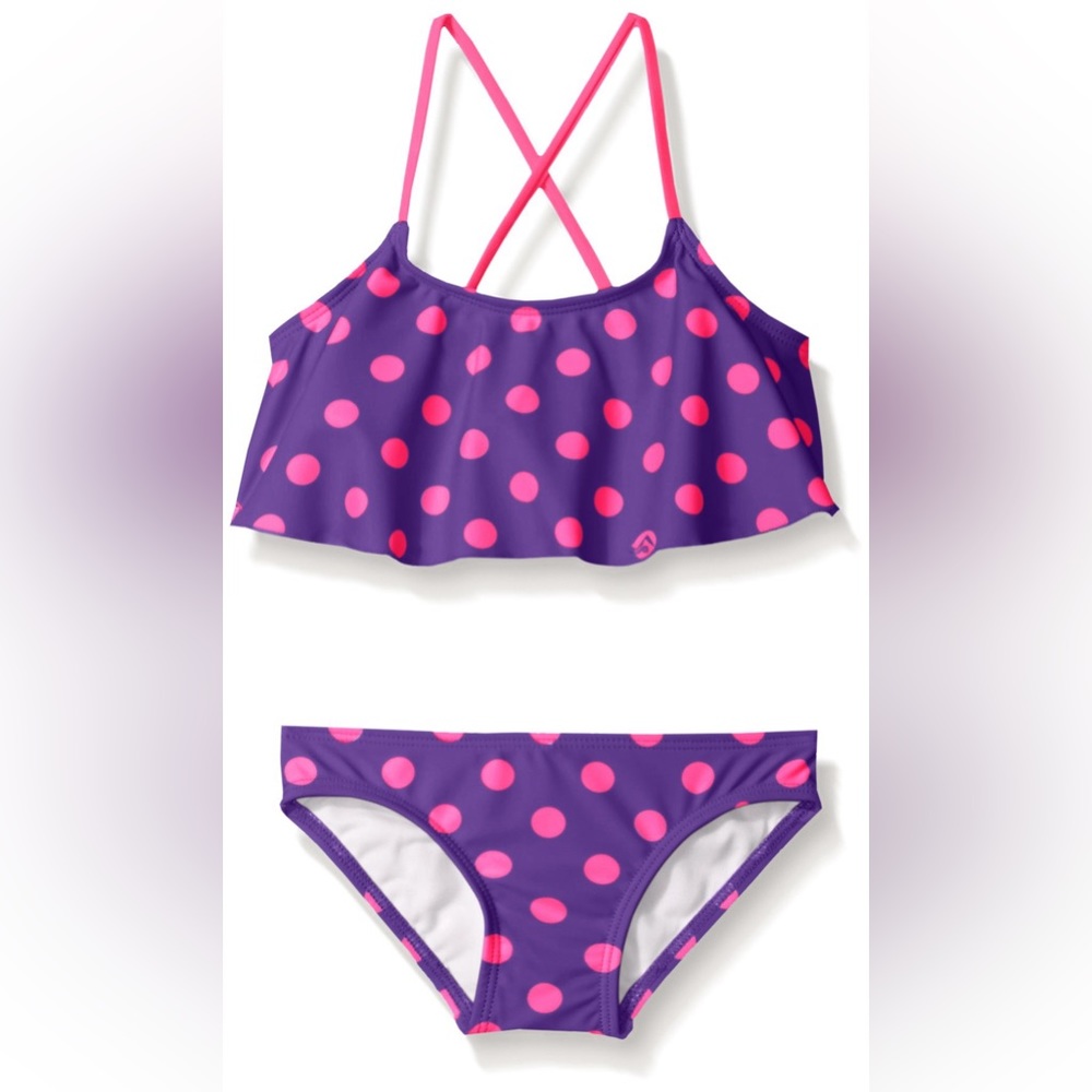 Kanu Surf Girls' Karlie Flounce Bikini Beach Sport 2 Piece Swimsuit size 14 NWT